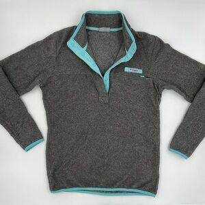 Columbia PFG Harborside Fleece Popover Pullover Grey Blue Snap Up Zip Pocket S